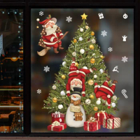 New Christmas Decoration Window Stickers Santa Gifts Merry Christmas Mirror Sticker Xmas Tree Window Glass Sticker New Year 2023