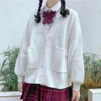 基礎款JK制服毛衣女秋冬季寬松白色日系學生百搭V領針織開衫外套