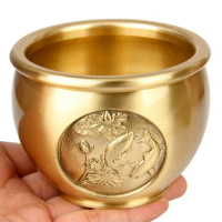 銅缸擺件 黃銅銅缸 連年有余銅缸 銅聚寶盆家居客廳裝飾品