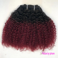 Afro Curly HumanHair real wig hair extensions Ombre T1B/99J burgundy