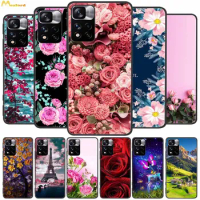 Silicone Cover For Xiaomi Poco M4 Pro 5G Cases Poco X3 Pro X3 NFC Phone Cases X 3 GT Black TPU Fundas M4Pro Cute Flowers Pattern