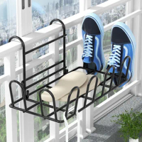 Balcony Stainless Steel Shoe Hanger Airing Shoes Rack Window Guardrail Shoe Storage Towel Clothes Organizer Space Saver