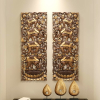 異麗東南亞風格木雕泰國柚木鏤空雕刻大象玄關掛板雕花板墻飾壁掛