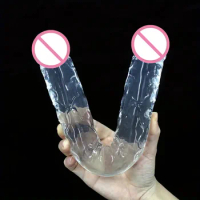 Double Dildo,Flexible Realistic Jelly Dildo for Lesbian Female Masturbation