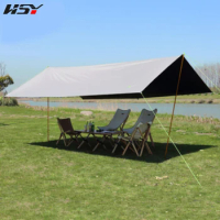6X4.4M UPF50+ Waterproof 5000MM With Black Coated UV Blocking Outdoor Canopy Camping Survival Sun Rain Awning Khaki Tarp