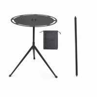 Round Camping Table Portable Strong Load-bearing Telescopic Coffee Table with Light Pole Tripod Storage Bag Outdoor Furniture