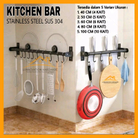 Rak Dapur Gantungan Panci Wajan Pisau Spatula Kapstok Geser Dinding Serbaguna Kitchen Bar Stainless 