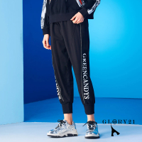 【GLORY21】網路獨賣款-鏈條裝飾收口休閒褲(黑色)