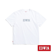 EDWIN  寬短牛仔布紋LOGO短袖T恤-男款 白色 #暖身慶