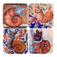 Non-Slip Cup Coasters 4pcs Ceramic Coasters With Snail Cat Design Tabletop Protection With Cork Base For Desks Restaurants