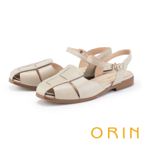 ORIN 寬版編織護趾真皮平底涼鞋 米色