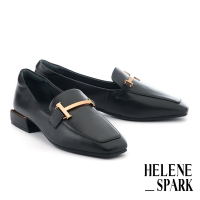 低跟鞋 HELENE_SPARK 別致品味T字釦全真皮方頭樂福低跟鞋－黑