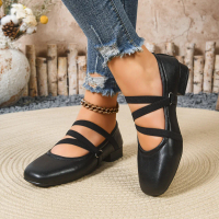 IKUNKA Sepatu Mary Jane Flat Shoes Wanita 3cm Hitam Kulit PU Nyaman untuk Pekerjaan & Sekolah - Heel