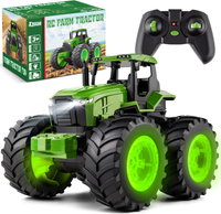 Remote Control Tractor Toys Light Up Farm Monster Trucks Toy for Boys 3 4 5 6 7 Year Old 2.4 Ghz RC