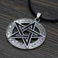 youe shone BLACK Pentagram Pentacle STAR Pagan Druid Rune Norse Viking Pewter Pendant Necklace