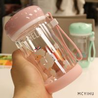 水杯可愛文藝玻璃杯時尚創意雙層杯子防燙韓版帶蓋泡茶杯迷你提繩