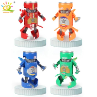 HUIQIBAO Deformed Soda Robot Action Figures Can Mecha Creative Warrior Model Deformation Educational Toys for Children Boys Gift