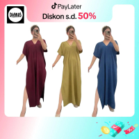 DIANS - Nagita Long Dress Crinkle Airflow | Crinkle Atasan Gamis Panjang Wanita V-neck Oversize Musl