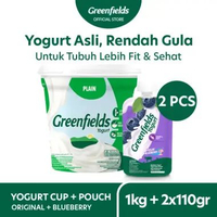 [HEALTHY LIFE] Greenfields Yogurt Plain 1 Kg + Yogurt Pouch Bluebbery 110 g x 2
