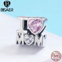 100% 925 Sterling Silver I Love My Mom, Mother Heart Beads Fit Charms Silver 925 Original Bracelet &amp; Bangle Mother's Day Gift