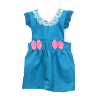 寶藍白蕾絲領粉紅蝶結 圍裙 公主圍裙  兒童圍裙【BlueCat】【JI2451】