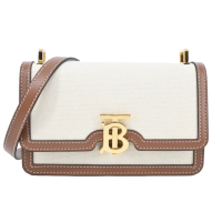 【BURBERRY 巴寶莉】TB金字 LOGO帆布翻蓋迷你肩背/斜背包(麥芽棕色)