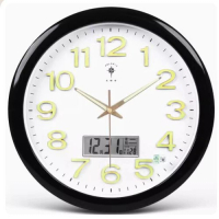 北極星電子掛鐘時鐘 ( (升級款靜音機芯)夜光液晶款-黑色 16英寸 (直徑40.5cm))