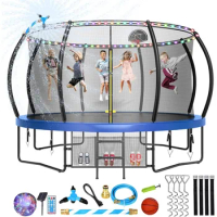 12FT Upgrade Outdoor Trampoline for Kids and Adults, Pumpkin Trampolines with Curved Poles, Recreational Trampoline