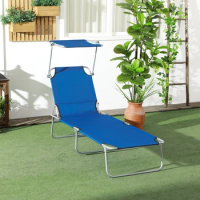 Blue Pool Chaise Lounge Chair with Sun Shade ，Adjustable Folding Chaise Lounge , Outdoor Lounge Chair