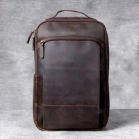 Vintage crazy horse leather shoulder bag, handmade genuine backpack, men's cowhide computer backpack