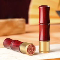 Chinese Style Sandalwood Brass Custom Name Stamp For Chinese English Korean Japanese Name Bamboo Design Student Personal Stamps