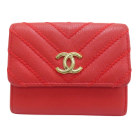 【二手名牌BRAND OFF】CHANEL 香奈兒 紅色 皮革 扣式 短夾 無卡