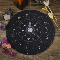 Round Divination Board Pendulum Mat with Healing Crystal Pendulum Moon Phase Tarot Cards Pad for Altar Witch Spiritual Mediation