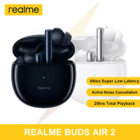 Realme Buds Air 2 Wireless ANC Earphones Hi-Fi Bass Boost Noise Cancellation Low Latency IPX5 Dual Mic ENC Bluetooth TWS Headset