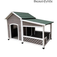Outdoor Dog House Solid Wooden Villa Large Balcony Large Dog Dog House Dormitory Anti-Corrosion Sun Protection Outdoor