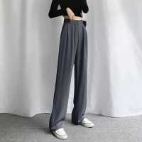 【D.studio】韓版直筒垂墜感寬鬆西裝寬褲(拖地褲 西裝褲 寬褲 褲子 長褲 休閒褲 女裝 P130)