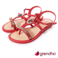 Grendha 華麗寶石金艷平底涼鞋-紅色