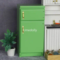 1PCS Green Color 1:12 Scale Miniature Dollhouse Refrigerator Mini Fridge for Doll House Kitchen Toy Food Accessories