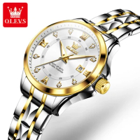 OLEVS 2906 Quartz Business Watch Gift Round-dial Stainless Steel Watchband Calendar