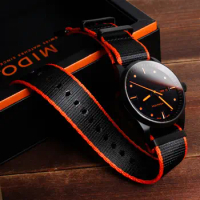 For Mido Helmsman Commander M005 Series Citizen City Sao Orange Eco-Drive Nylon Watchband 22mm