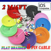 2M 6FT Long Fabric Braided Flat USB Charger Data Sync Cable for iPhoneX 8Plus 8 7 6 5 iPad 4 Air 2 Mini 1/2/3 500pcs/lot