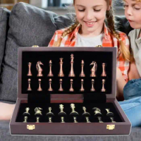 Metal Chess Set Wood Chessboard Classic Folding Deluxe for Adult Beginners