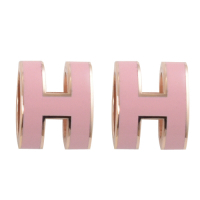 HERMES H POP款LOGO圓弧型耳針式耳環(粉紅/玫瑰金)