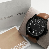 美國百分百【全新真品】Michael Kors 手錶 MK8502 MK 男錶 不鏽鋼 皮革錶帶 黑色錶面 J798