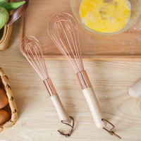 Beechwood Handle Whisk Stainless Steel Hand Whisk Frothy Beverage Mixer Hand Mixer Creamer Butter Whisk Kitchen Baking Tools