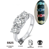 [013A] Luxurious 2ct Synthetic Moissanite Ring 3-Stone Design 925 Sterling Silver Engagement Anniver