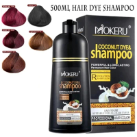 Mokeru 500ml Natural Organic Coconut Oil Essence Black Hair Dye Shampoo Covering Gray Hair Permanent Hair Coloring Dye Shampoo