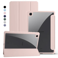 Capa for Samsung Tab S6 Lite Case 2022 10.4" PU Leather Clear Back Hard Smart Cover for Galaxy Tab S6 Lite Case with Pen Holder