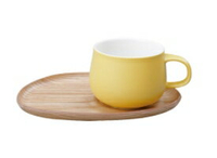 KINTO FIKA Cafe 輕食木製杯盤組 粉黃色  KINTO-22581-YL
