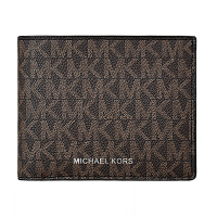 MK MICHAEL KORS COOPER 銀字LOGO老花風設計PVC 10卡對折短夾(棕x黑)